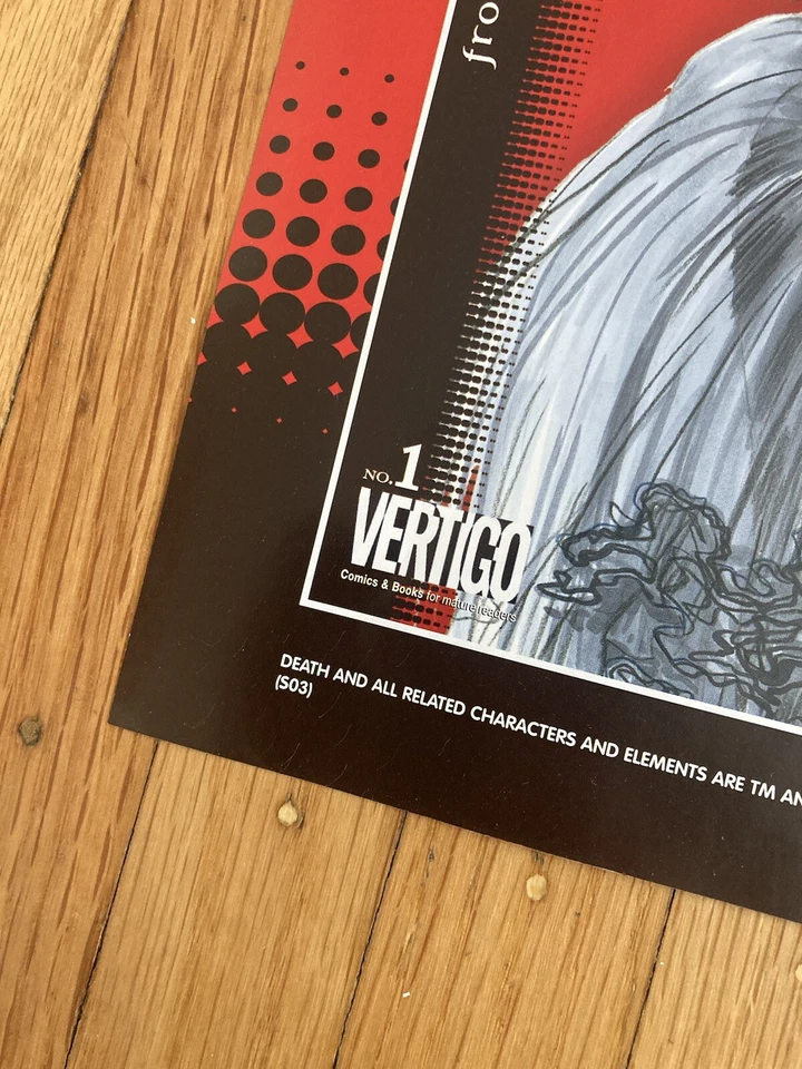 Póster promocional de la estatua manga de la muerte DC Sandman Neil Gaiman Vertigo raro 34x11 Foto 2 de 4