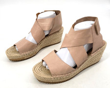 Eileen Fisher womens 10 Willow Espadrille Tumbled Leather Wedge Sandal nude pink