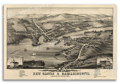 New Castle Maine 1878 Historic Panoramic Town Map - 20x30