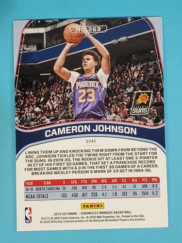 2019-20 Panini Chronicles Marquee RC Cameron Johnson Phoenix Suns #263 - Picture 2 of 2