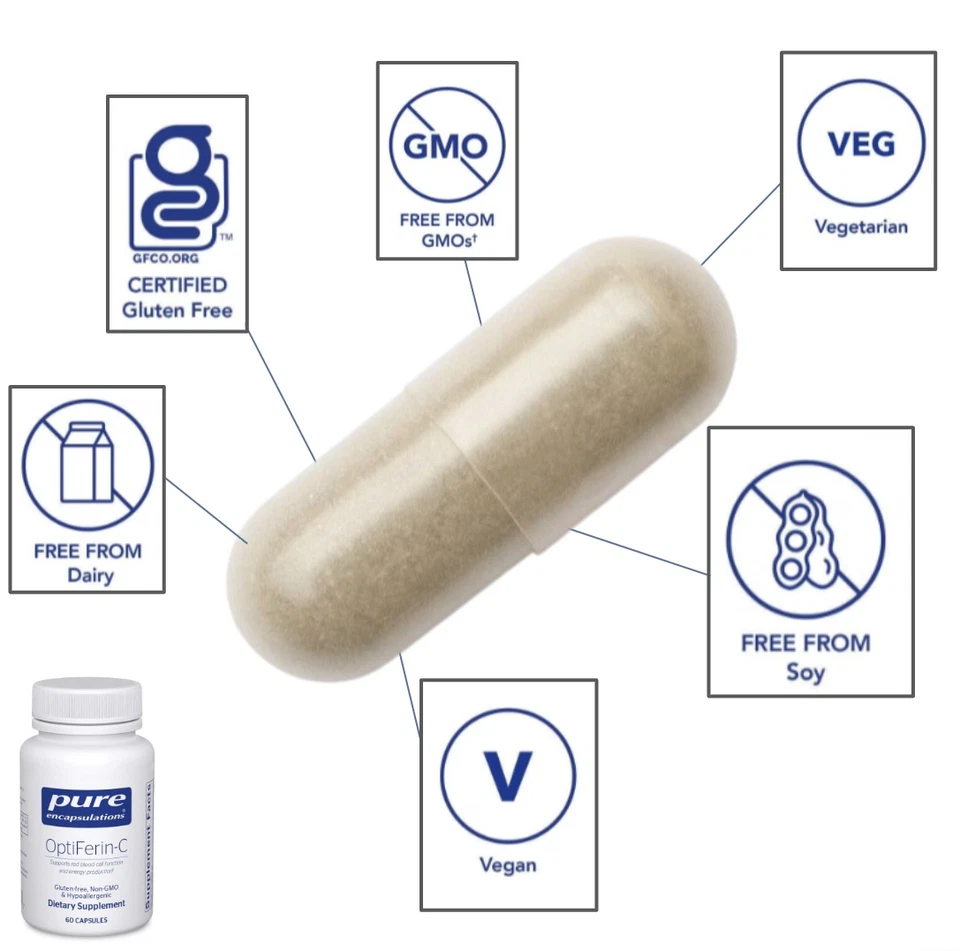 Pure Encapsulations OptiFerin-C Soporte de Absorción de Hierro 60 Cápsulas Exp 02-2026 Foto 2 de 4