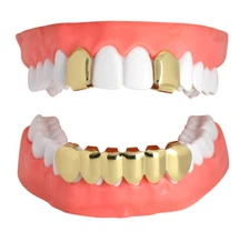 Custom Fit 2pc Single Top + Bottom Teeth Set Gold Plated Grillz