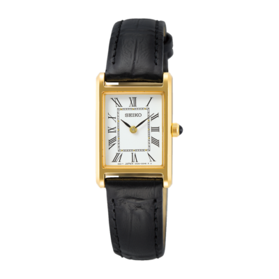 Seiko Quartz White Dial Black Leather Women's Analog Wrist Watch