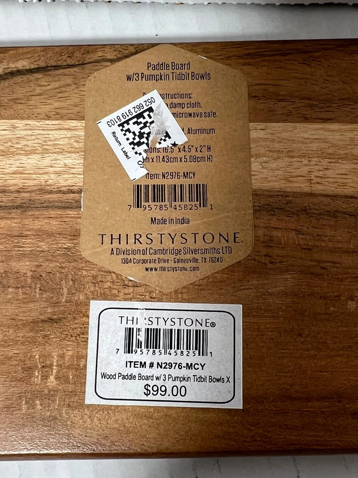 Tray Paddle Board with 3 brass pumpkin bowls Harvest Thanksgiving Thirsty Stone - Image 3 of 4