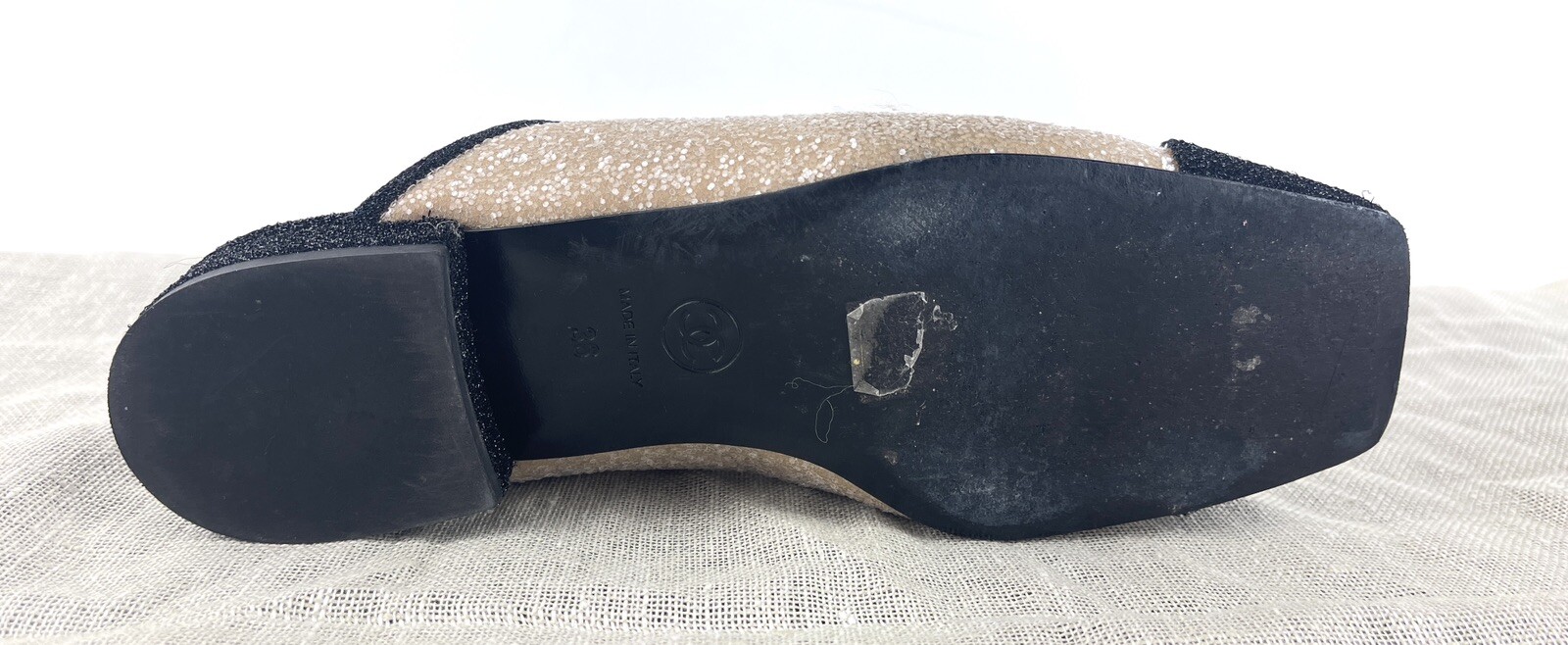 CHANEL Glitter Cap Toe Mules Interlocking - image 6