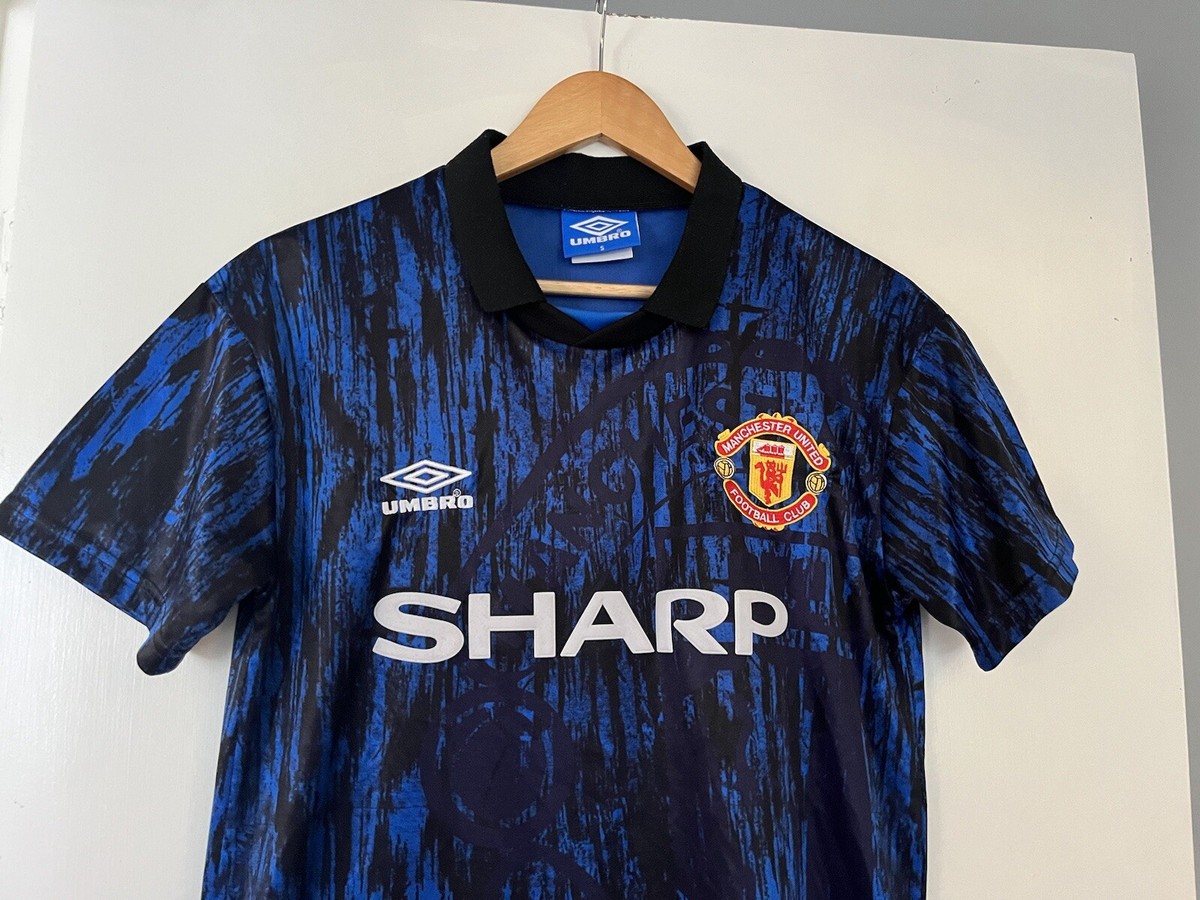ウェア UMBRO manchester united second uniform Vintage Manchester United Shirt Umbro 92 93 Blue Away S Small