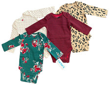 Carter  s Bodysuits Baby Girl Newborn Long Sleeve Printed One Piece Lot of 4 NEW