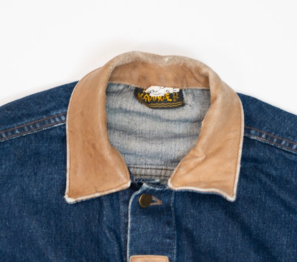 Chaqueta de mezclilla vintage de los 80 KRAZY KRINKLE para hombre talla pequeña defecto en el cuello Foto 2 de 4