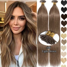 100% Remy Human Hair Extensions Micro Ring NANO Pre Bonded Stick Tip I Tip BROWN
