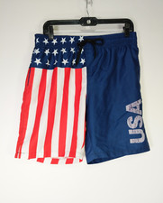 Size M Medium USA America Flag Graphic Drawstring Mesh Lined Swim Trunk Shorts