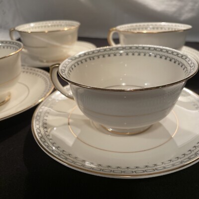 8 PC Pope Gosser Fine China Teacup Saucer Set  Linda  1950 s RARE Vintage EUC