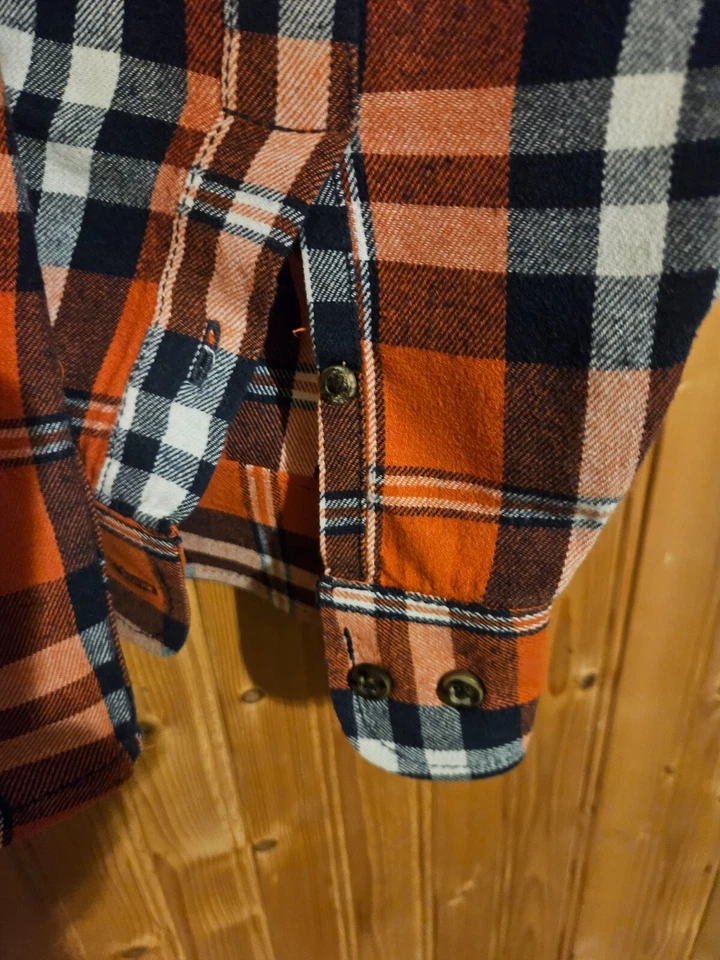 Camisa de franela LG a cuadros roja azul leñador abotonada de limpiadores usada en excelente estado B1☆ Foto 4 de 4