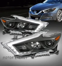 For 16-18 Maxima S SL SV LED Tube Projector Headlight Lamp Black Left+Right Set