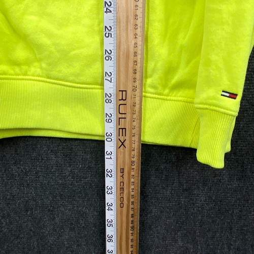 Tommy Hilfiger Mens Large Pullover Hoodie FLURO Yellow Lime Fleece Relaxed Fit - Picture 7 of 15