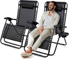 Set of 2 Outdoor Extra Wide Reclining Sun Lounger Chairs Phone Holder Garden UK