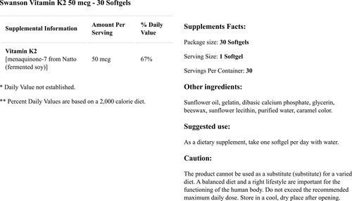 Swanson Vitamin K2 MK7 50 mcg 30 Kapseln - Bild 6 von 6