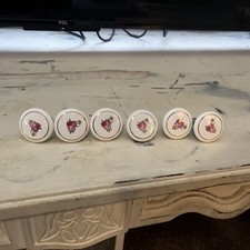 Vintage Porcelain White w/Pink Roses Drawer Cabinet Knobs Set of 6 1.5 In