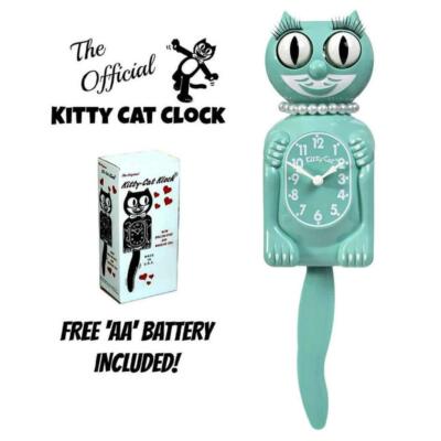 OCEAN WAVES MISS KITTY CAT CLOCK (3/4 Size) 12.75'' Green Free Battery Kit-Cat