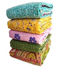 Wholesale Lot Of 10 Indian Vintage Kantha Quilt Handmade Cotton Throws Blankets