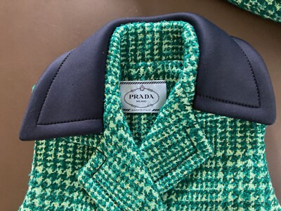 Prada Fall 2015 Green Tweed Ensemble Pants Vest with Mink Fur