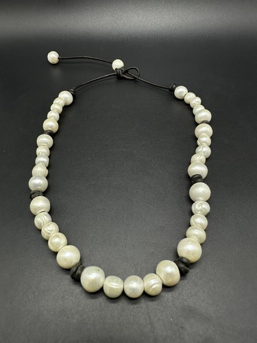 Artisan Braided Leather Strand Baroque Pearl Toggle Bracelet 8” & Necklace 22” - Picture 3 of 12