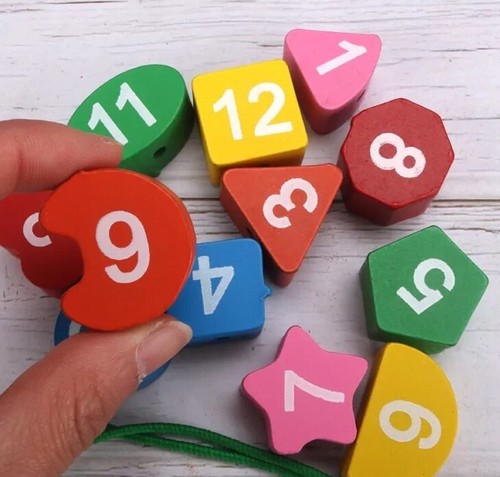 Kids Montessori Cartoon Animal Educational Wooden Beaded Geometry Digital Clock - Picture 5 of 5