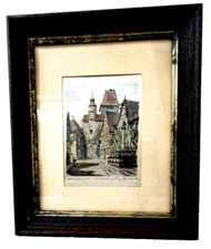 Rothenburg Ernst Geissendorfer Colored Etching Print, Signed, Framed, 10” x 12”