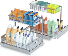 2 Pack under Sink Organizer Storage 2-Tier Premium Metal Pull-Out Racks, Height
