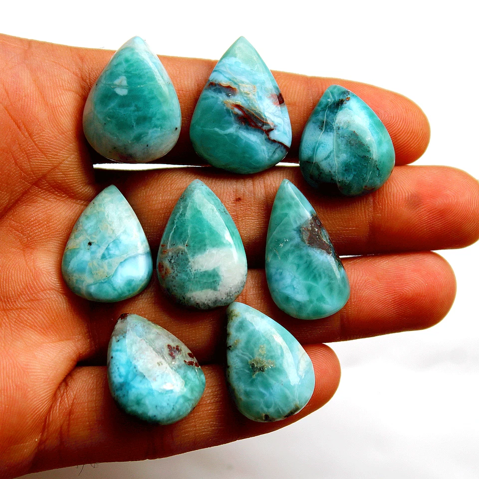 8 Piezas Piedras Preciosas Cabujón Pera Natural Dominicano Larimar Alta Calidad 22.8mm-27mm Foto 3 de 4