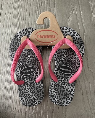 NEW HAVAIANAS Girl Black Pink Flip Flops Size US EU 25/26