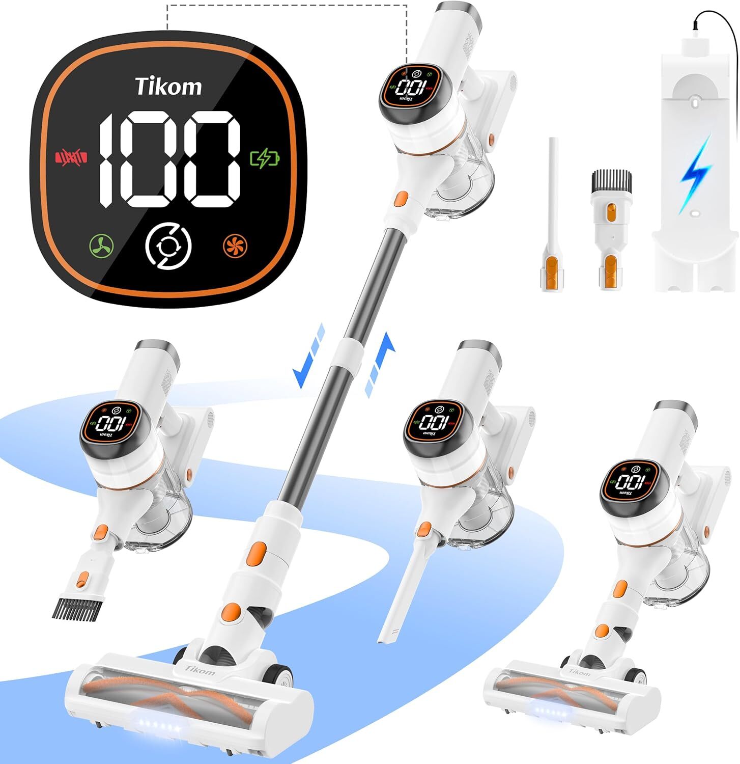 Tikom V500 Cordless Vacuum Cleaner for Home, 40000Pa/450W Stick Orange&white