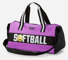 NWT Justice Emoji Softball Girl Duffle Duffel Bag Glitter Graphic Zip Closure