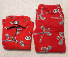 GRANDMA PANTS red 2-piece set fleece top & pants hockey theme adult small - NICE