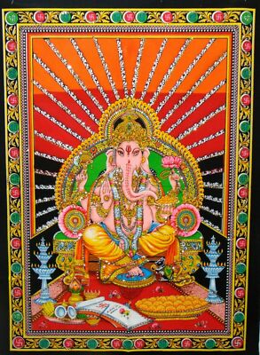 Indischer Lord Ganesha Ashirwad Mudra Wandbehang Batik Yoga Poster (Pinselfarbe)