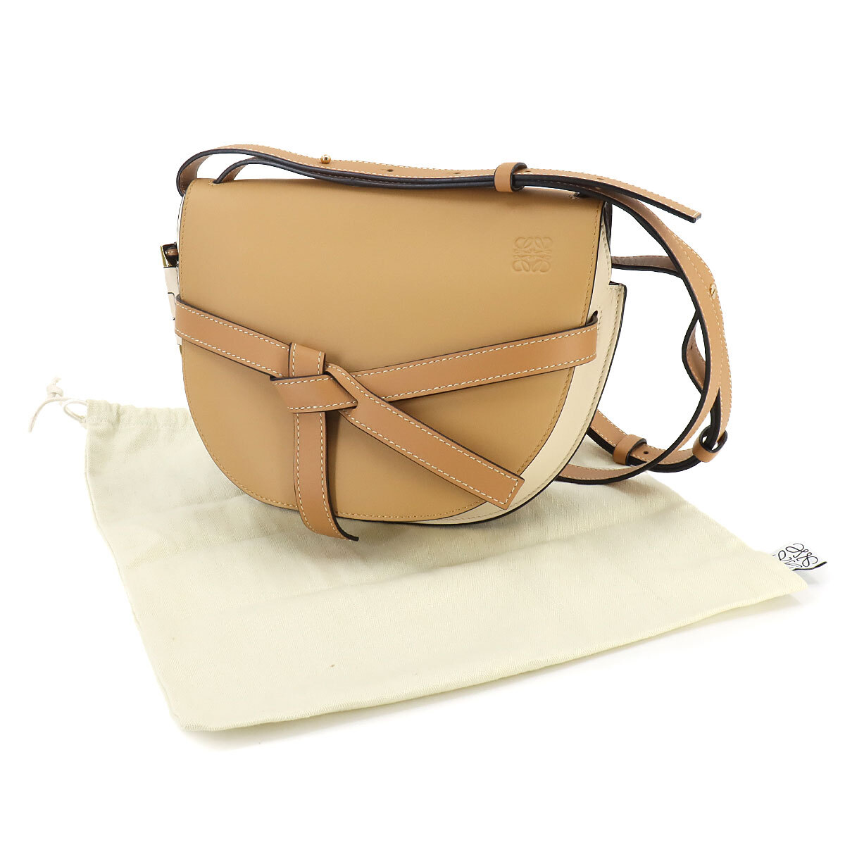 LOEWE Gate Bag Small Shoulder Bag Leather Beige White