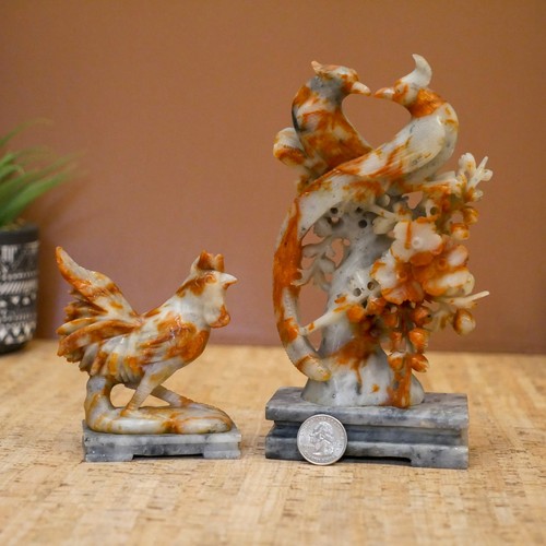 Chinese Natural Shoushan Stone Lovebirds Rooster Statue Sculpture Decor Set - Picture 8 of 10