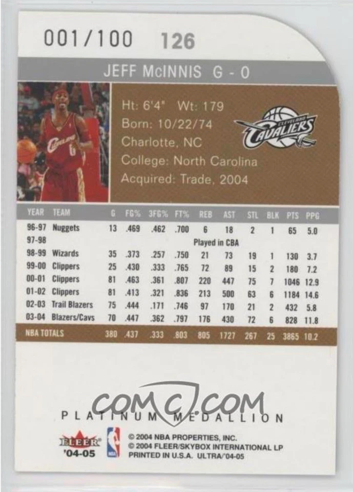 2004-05 FLEER ULTRA PLATINUM MEDALLION Jeff MCINNIS LeBron James 001/100 Cavs!!! - Image 2 of 2