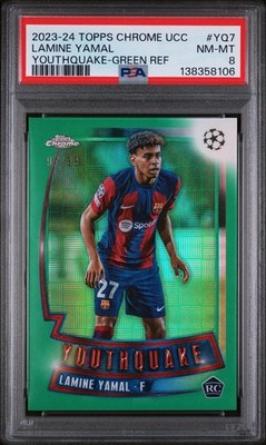 Lamine Yamal /99 RC Youthquake - 2023-24 Topps Chrome UCC Green Refractor PSA 8