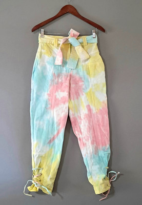 LoveShackFancy High Rise Lace Up Pant Cotton Twill 4 Cotton Candy Tie Dye Tao