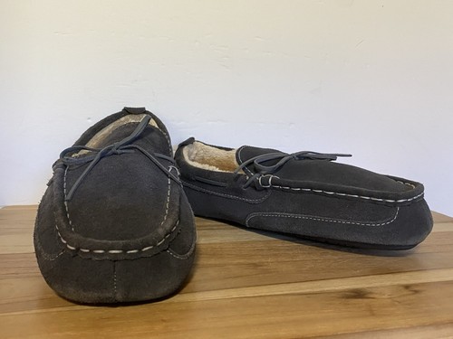 Eddie Bauer Justin Mens Gray/Blue Suede Slip On Moccasin Slippers XL (11-12) Med - Picture 2 of 16