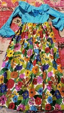 1970s GLAMOUR hippy flowers long dress WOW womens S M polka dot boutique retro