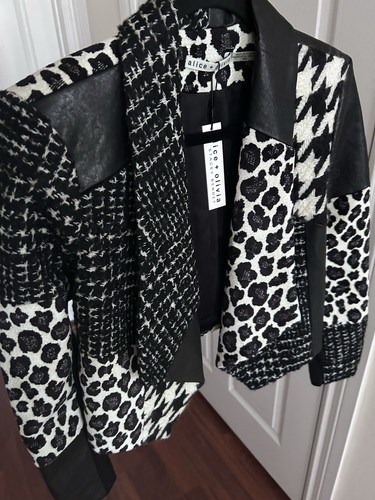 NWT Alice + Olivia Harvey Leather Patchwork Draped Lapel Blazer Jacket M - Picture 21 of 24
