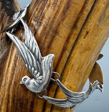 VTG Los Castillo Doves Palomas Mexico Sterling ART DECO REPOUSSE Bracelet TAXCO