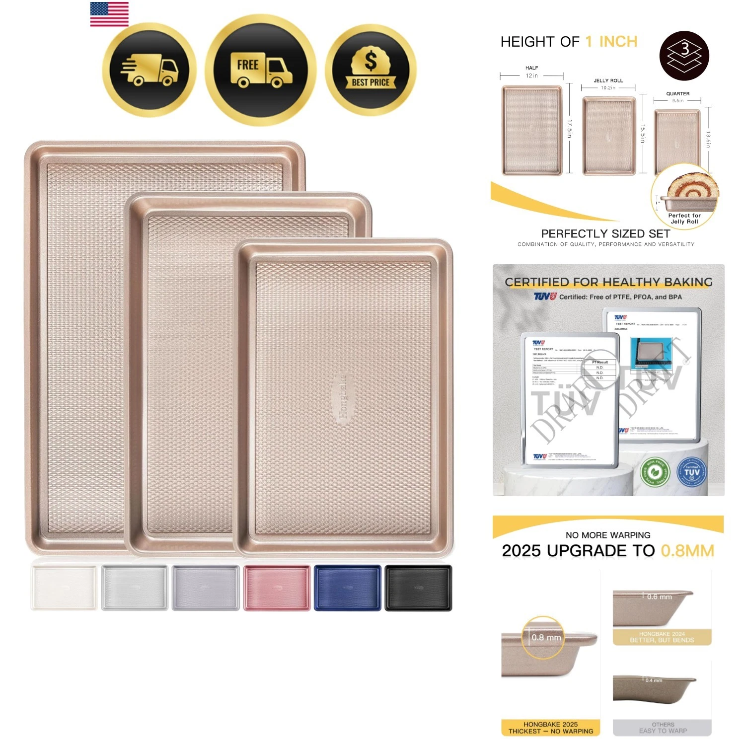 Baking Sheet Pan Set of 3, Cookie Sheets for Oven, Nonstick Half/Quarter/Jell...
Opens in a new wind