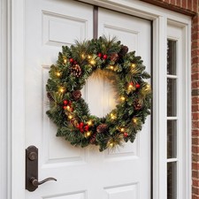 20Inch Light up Christmas Wreath, Pre-Lit Artificial Wreath for Christmas Door