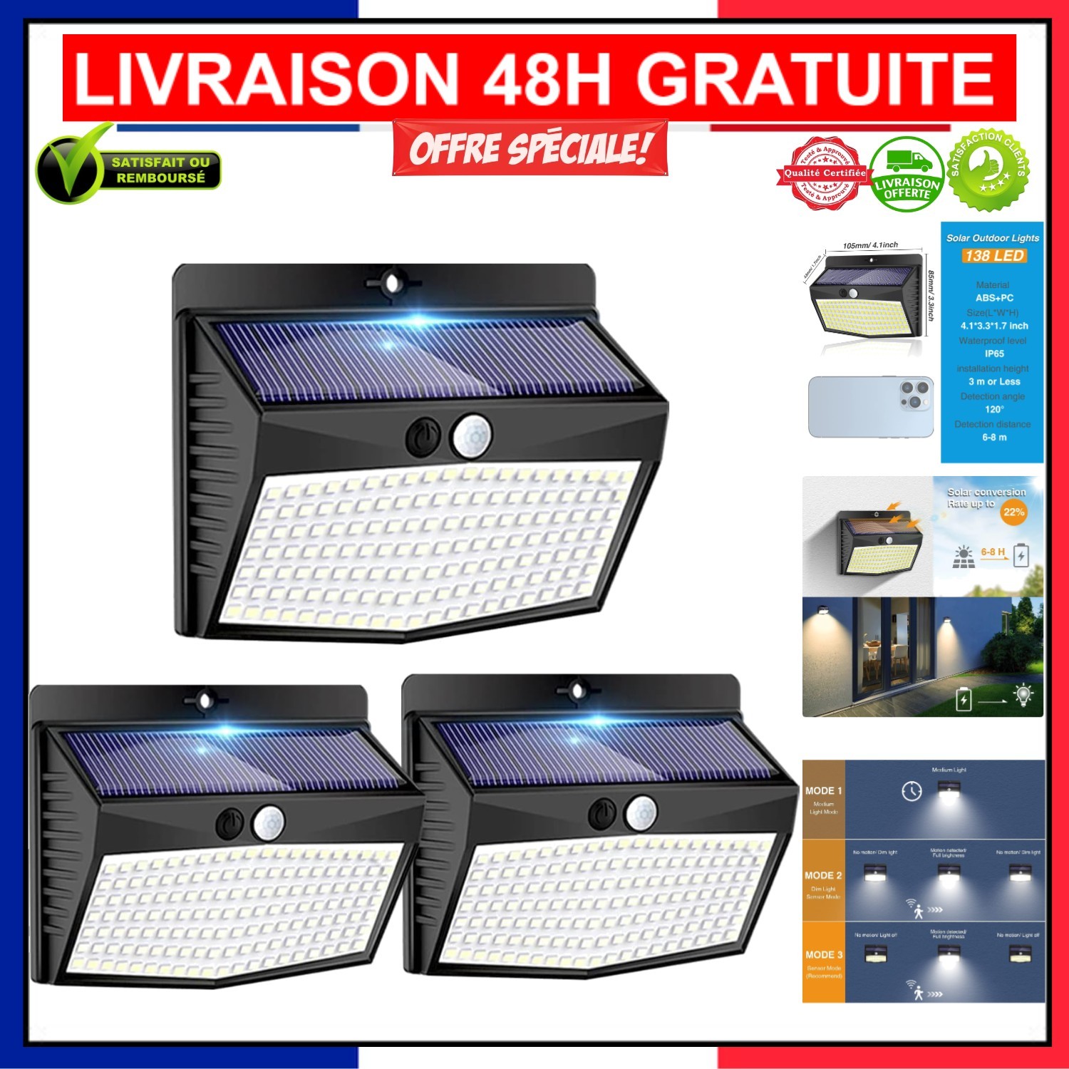 Lampe solaire extérieure économique et étanche avec projecteur LED automatique