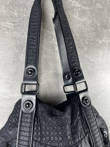 Diesel Black Quilted Hobo Shoulder Bag Logo Hardware Goth Grunge Y2K Streetwear - Picture 7 of 14