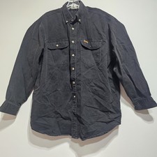 VINTAGE Carhartt Denim Jean Jacket Women's Sz Large Black Button Up MADE IN USA