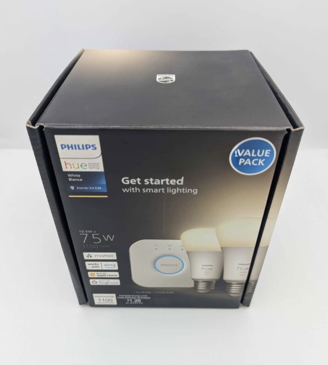 Philips Hue Starter Kit – 2 Smart Bulbs + Bridge, 1100 Lumens, 22-Year Bulb Life