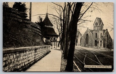 Eureka Springs AR Crescent Spring RR Train Tracks View Antique Postcard Arkansas